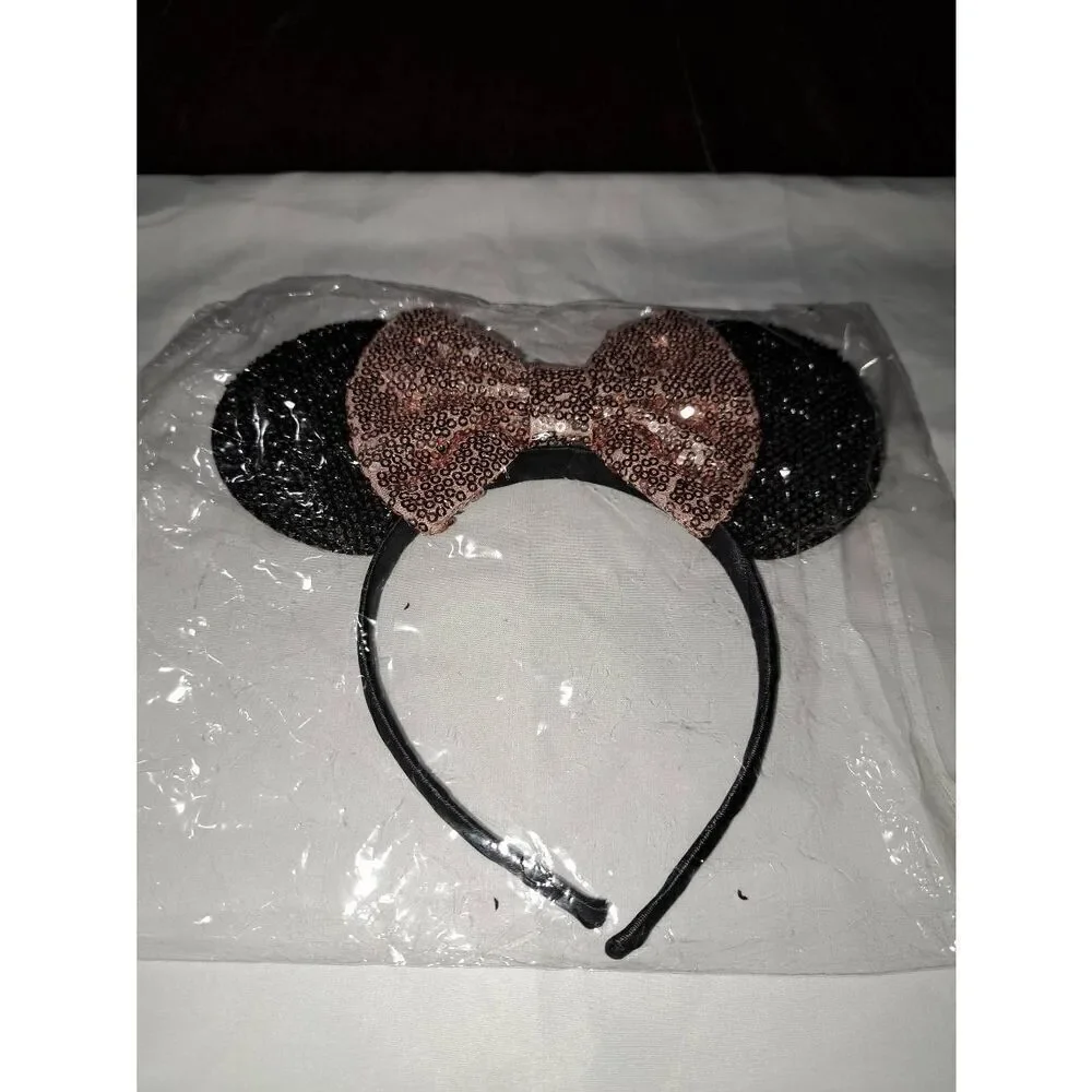 Minnie Mouse Ear Headband Black Pink White Embellish Costume Vacation Birthday